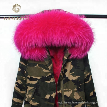 Abrigo parka militar largo invierno mujer con cuello de piel reak